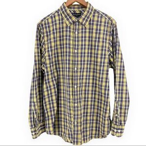 Banana Republic Mens Plaid 100% Cotton Yellow Button Down Shirt size L